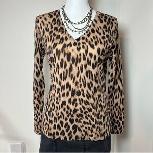 Lord‎ & Taylor Y2K Extra Fine Merino Wool Leopard Print Sweater 🐆